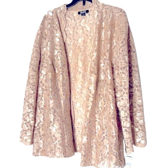 S.L. Fashions Women's Plus Size Sleeveless Tea Length Sequin Lace Jacket - Picture 8 of 8